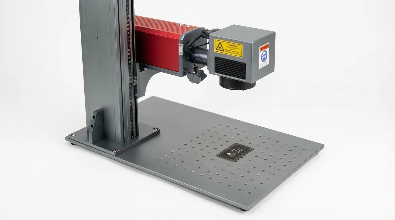 Precision Metal Specialist: Featuring advanced 60W MOPA technology, this system offers a 300x300mm precision field for industrial marking, high-end jewelry adn more. Unlike standard lasers, its adjustable pulse allows for color marking on titanium and high-contrast engraving on industrial plastics. Precision 60W Fiber MOPA laser marking system with a 300x300mm field at TechArt Concept, specialized in industrial metal engraving and high-contrast color marking on titanium and stainless steel.